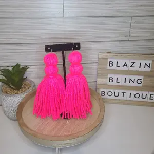Yarn Tassel Earrings- Summer Brights Collection