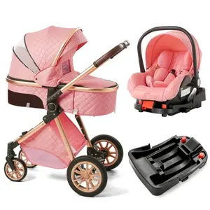 3-in-1 Luxury High-View Stroller, Collapsible Folding Newborn Baby Pushchair with Pram, Comfortable Quad Stroller for Newborns