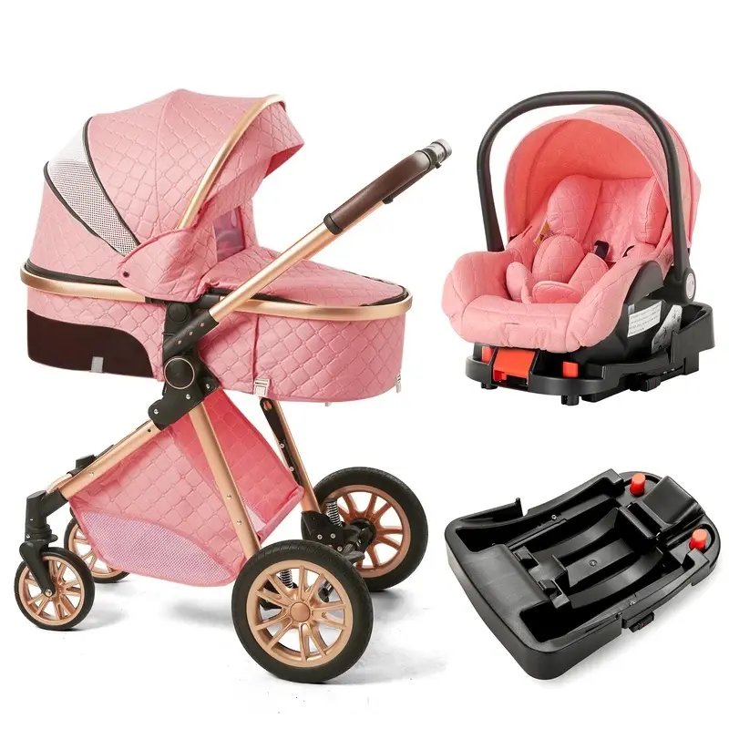 3-in-1 Luxury High-View Stroller, Collapsible Folding Newborn Baby Pushchair with Pram, Comfortable Quad Stroller for Newborns