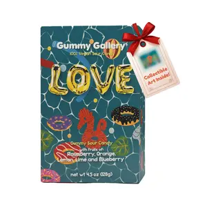 Gummy Gallery Vegan Sour Gummies - Joel Mesler Edition - Soft Chewy Vegan Candy w/Assorted Fruit Flavors - Non-GMO & No Preservatives - Collectible Art Gummy Candy Box for Snacking & More - 4.5oz
