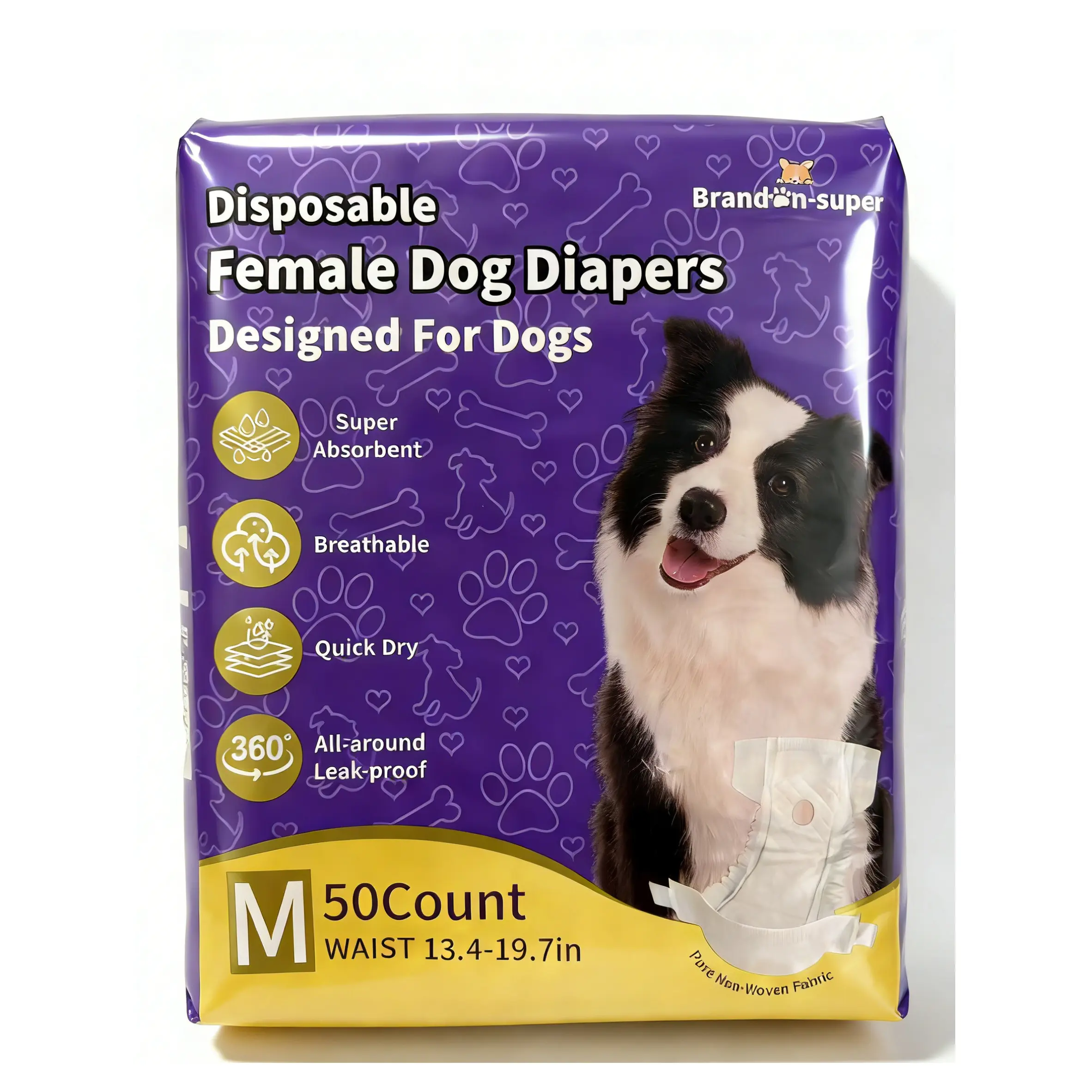 50 Count Disposable Dog Diapers for Female & Male Dogs Super Absorbent Leakproof Pet Diapers & Male Belly Wraps with 360° Leak Protection, Breathable Outer Layer, Odor Control for Heat Cycle, Incontinence, Potty Training, Marking & Travel