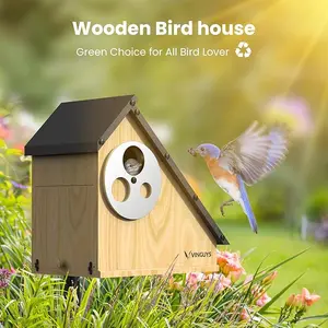 【Adjustable Bird House】Outdoor Wooden Nest Box • Weatherproof Iron Roof • Fit Bluebirds/Finches/Wrens • Backyard Decor，wooden bird house，outdoor Green Choice