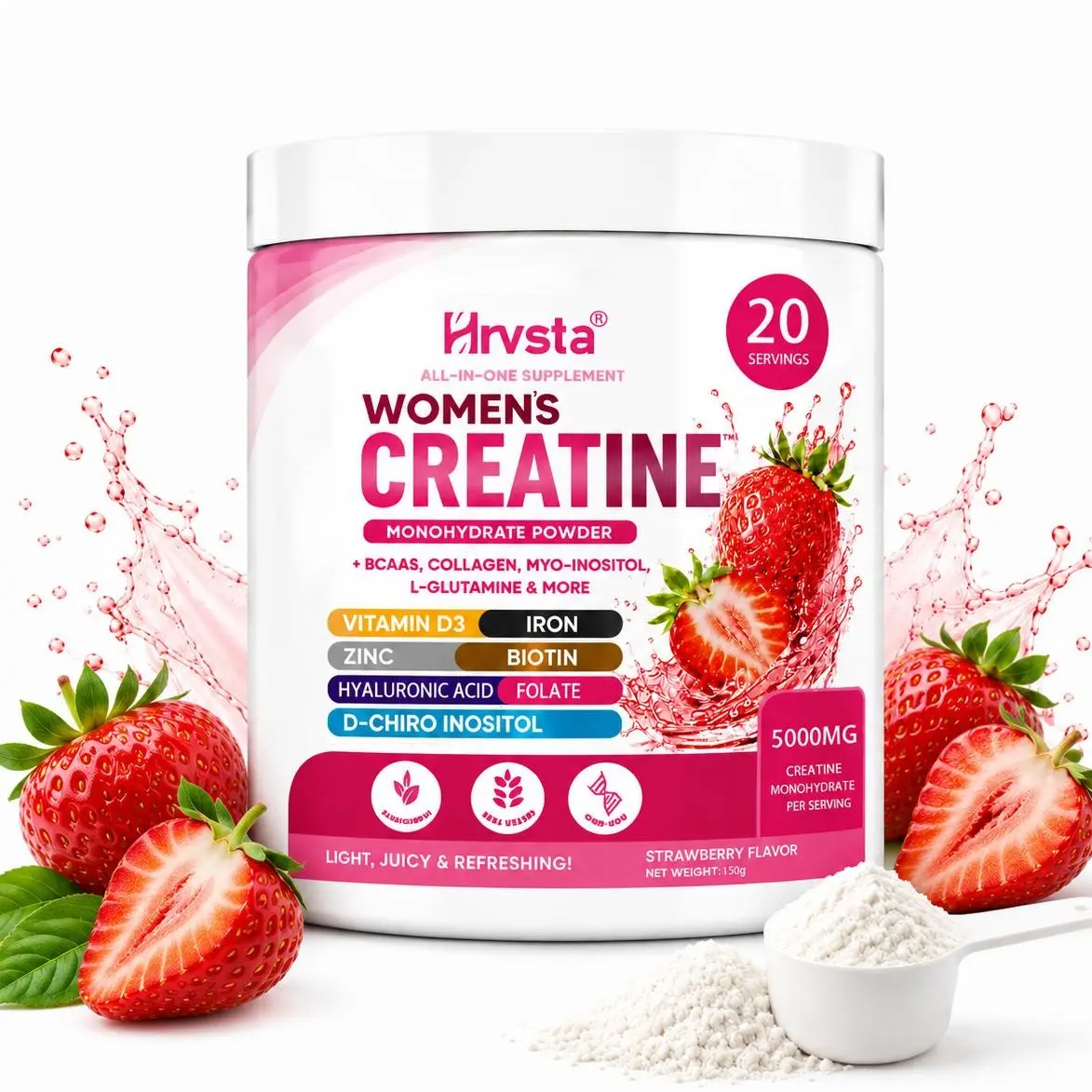 Creatine Monohydrate Powder for Women—enriched with BCAAs, collagen, inositol, L-glutamine, and other ingredients to help achieve your ideal health and beauty.