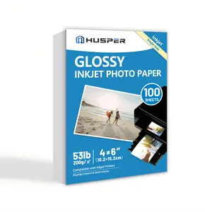 100 Sheets 200gsm Glossy Finish Photo Paper 4x6 Inch 53lb Single-Sided Inkjet Printer Paper with 4R Gray Backing for Home & Office Use Office Stationery Supplies