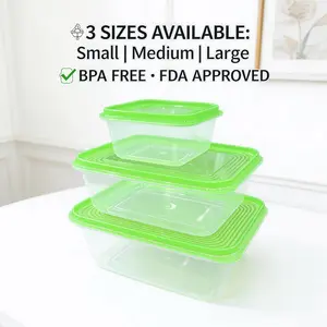 Maryya Three Sizes Nesting Food Storage Containers Set – Stackable Plastic Meal Prep Boxes with Lids (Green), Refrigerator Organizer