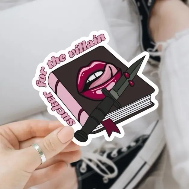 Sucker for the Villain Vinyl Stickers - Glossy or Glitter Finish, Waterproof 3-Inch Decal Stickers for Dark Romance Scrapbooking, Great Gift for Book Lovers, Vinyl Sticker
