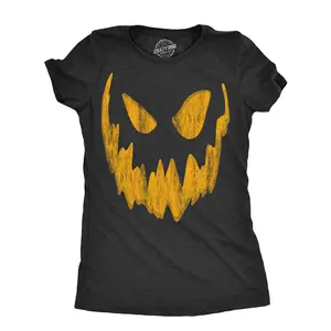 Womens Pumpkin Face T Shirts Funny Halloween Jack O Lantern Spooky Smile Tees for Ladies Funny Womens T Shirts Cute Vintage Fashion Casual Ladies T-Shirt Gift Halloween Tops for Women Women's Novelty Tees Black -