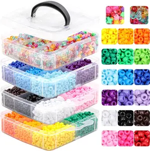 4800 Pcs Pony Beads for Friendship Bracelets 6x9mm 18 Solid 8 Shapes 10 Glitter Plastic Beads for Jewelry Making Supplies Necklaces Keychains Hair Braid DIY Craft Accessories