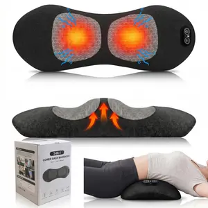 Rechargeable 3-in-1 Lumbar Massage Pillow with Heat, Vibration & Traction for Lower Back Pain Relief, Ergonomic Support Cushion for Car, Office, Bed & Home
