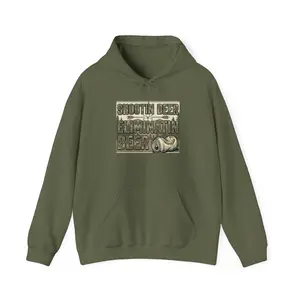 Shootin Deer Eliminatin Beer Hoodie | Camo Graphic Hunting Design