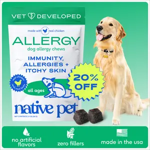 Native Pet Dog Allergy Chews - Vet-Developed Dog Allergy Relief with Probiotics and Colostrum for Itchy Skin Relief to Support Seasonal Allergy and Healthy Immune System - All Natural Anti-Histamine