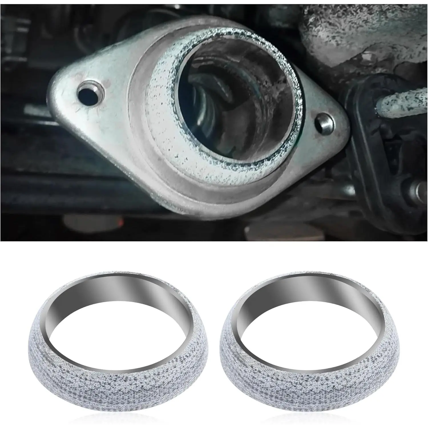 2PCS ID 60mm Car Exhaust Flange Gaskets,Sealed Exhaust Manifold Gasket for Manifold and Piping Connections,Universal Replacement Exhaust Donut Gasket for Noise Reduction (60mm)