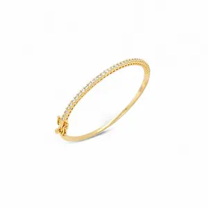 Elegant Gold-Tone Pave CZ Bangle Bracelet with Secure Lobster Clasp for Everyday Wear