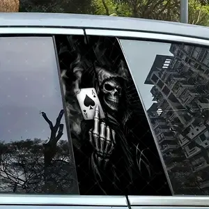 2pc Skull Poker Car B-Pillar Sticker, Vinyl Decal, Decal For Cars, Car Decals, Vehicle Exterior Decoration, Easy Peel & Stick, Sunproof Waterproof Scratch-Resistant, Car Decoration, Premium Skull Stickers