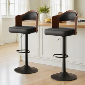 Modern 360° swivel bar stools set of 2, soft PU leather bar chairs with backrest and footrest, suitable for indoor adjustable height chairs