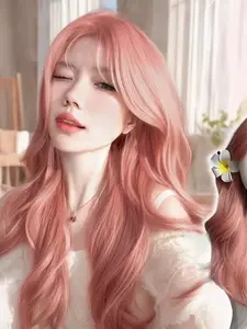 24 Inch Long Wavy Wig with Curtain Bangs, Stylish Face Framing Hairpiece, Natural Synthetic Heat Resistant Matte Fiber for All Occasions