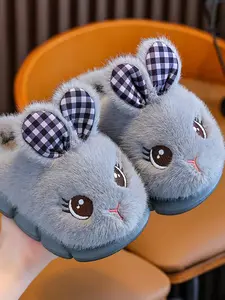 Girls' Cotton Fuzzy Warm Slippers Soft Slippers Winter New Cute Rabbit Warm Small Children Home Anti-Slip Kids Cotton Shoes Slipper