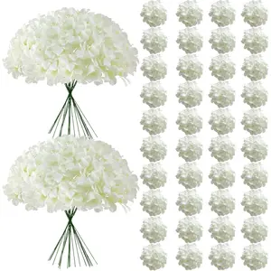 65Pcs White Hydrangea Artificial Flowers Bulk,Realistic Silk Fake Flowers with Stems,Faux Hydrangea Flowers for Wedding Home Decor Centerpieces Living Room Garden Party Baby Shower Decoration