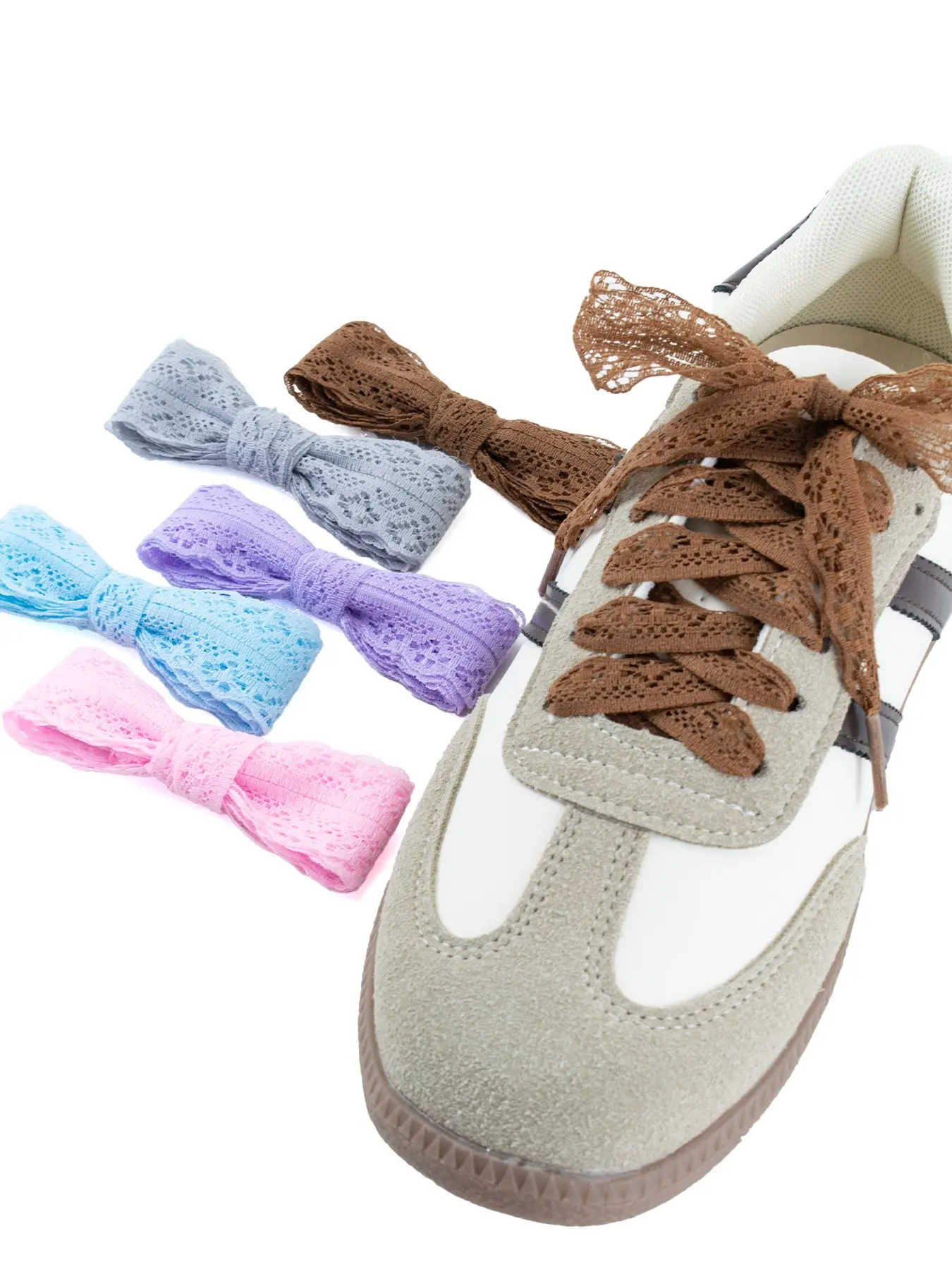 5 Pairs Cute Ballet Style Silk Lace Shoelaces, Contrast Lace Design, Casual All Seasons Shoe Accessories, Plain Pattern
