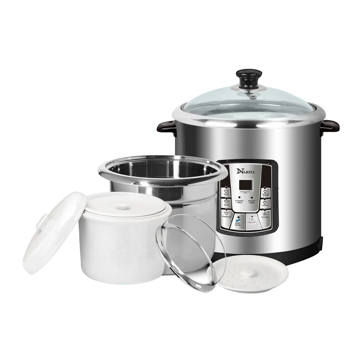 NARITA 10L Multi-Use Electric Steamer Slow Cooker with Dual Pots - Fast Heating & Insulation for Soup and Stews