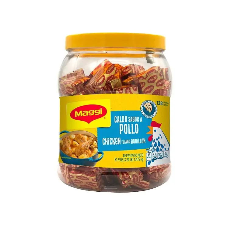 Maggi Chicken Bouillon Powder - 3lb Single Jar, 128-Count, Dehydrated Chicken & Onion Flavor, Authentic Latin Flavor, Contains Salt, Cornstarch, Spice, Parsley, Palm Oil, Dairy-Free, Ideal for Food & Dishes, All-Ages Suitable
