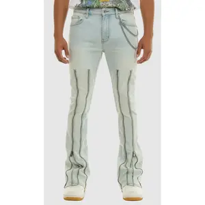 Multiple Zipper Skinny Flare Jeans – Light Blue