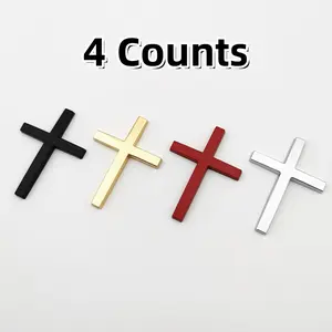 4PCS Christian Cross Car Sticker Set - Premium Waterproof Religious Decals Durable Universal Auto Exterior Decoration for Cars SUVs & Motorcycles Stylish Faith Inspired Vehicle Accessories in Silver Black Red Gold