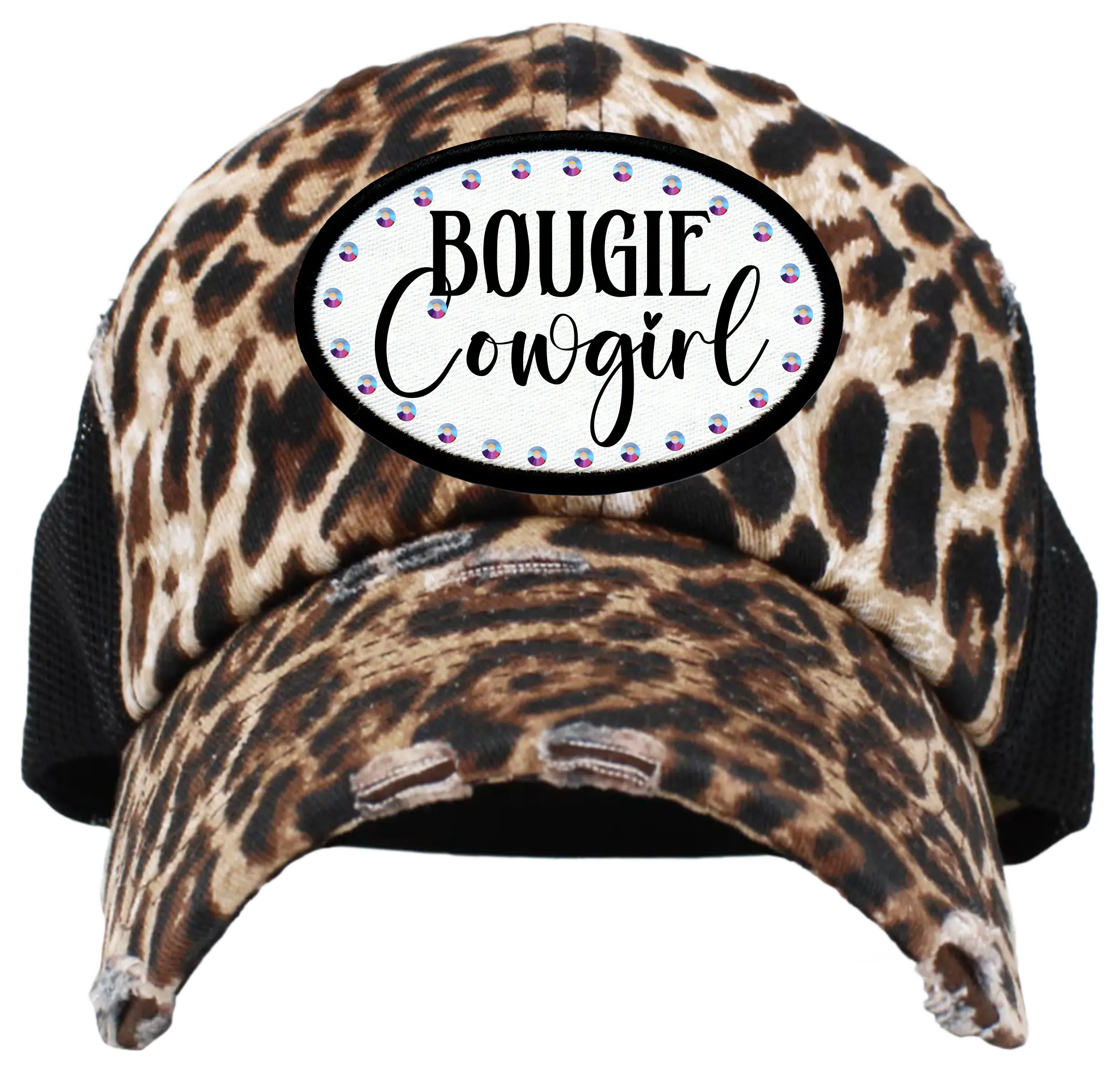 Bougie Cowgirl Blingy Rhinestone Patch Caps  - Leopard Trucker