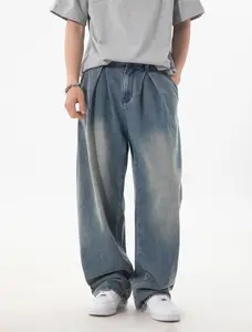 CAONAT Men’s Baggy Cropped Jeans Loose Fit Wide Leg Denim Pants Vintage Washed Streetwear Casual Hip Hop Jean Trousers for Men outdoorfun