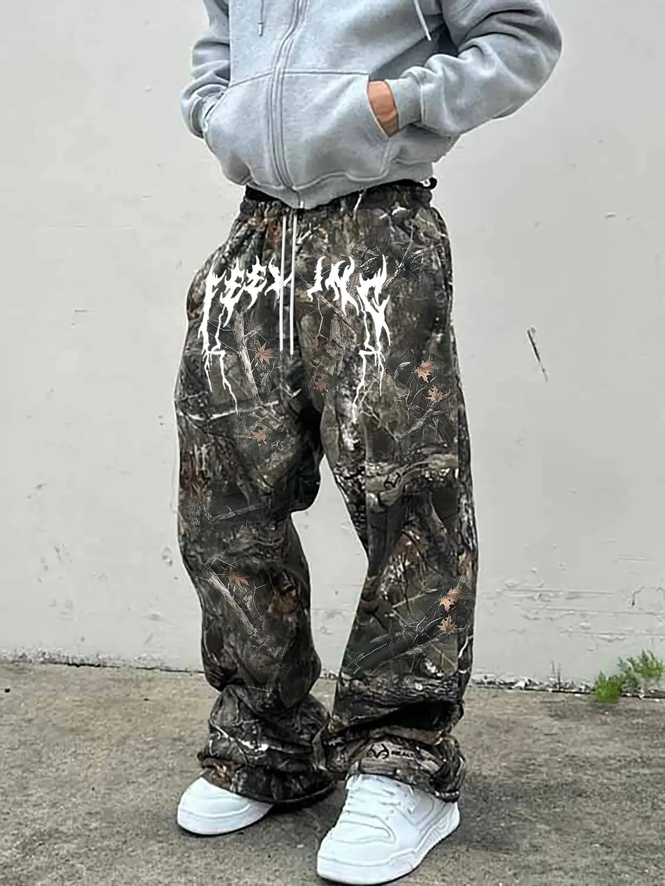 Men's Y2K Camo Pants Set, Trouser, Menswear, Vintage Branch Print, High Street Loose Fit Baggy, Camouflage, Casual Summer Streetwear, Cool and Practical, Clothes