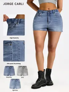 JORGE CARLI Women's Side Brand Logo Embossed Washed Denim Shorts, Fit, Classic Fashion Limited Edition, Stylish and Trendy