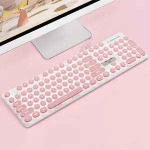 Glowing Keyboard, Wired Gaming Keyboard, Round Keycap Keyboard with Backlight, Gaming Keyboard for Office & Home, Backlit Keyboard