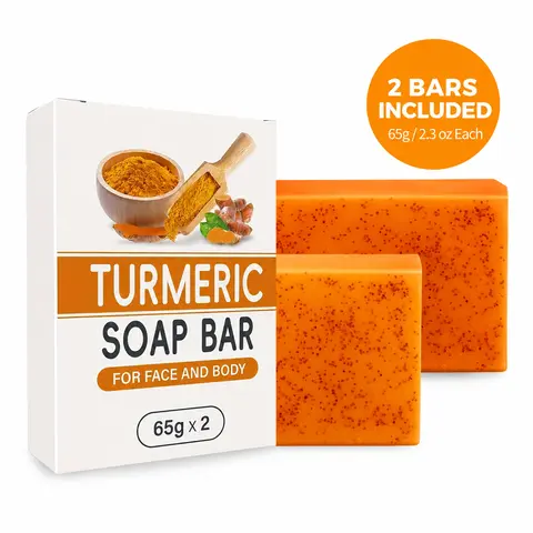 Turmeric Beauty Foaming Cleanser Bar Soap with Kojic Acid & Cold Pressed Formula (2 Bars, 65g Each, 130g Total) - Daily Face-to-Body Use, Brightening, Dark Spot Correction, Exfoliating, Vegan & Cruelty-Free, Normal Skin Support
