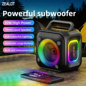 30W【ZEALOT】Portable wireless speaker, high fidelity sound and audio, desktop Bluetooth speaker surround sound,RGB ambient light,long battery life, supports USB/TF card/AUX/BT smartphones. Ideal choice for family/car/party/camping/gift giving