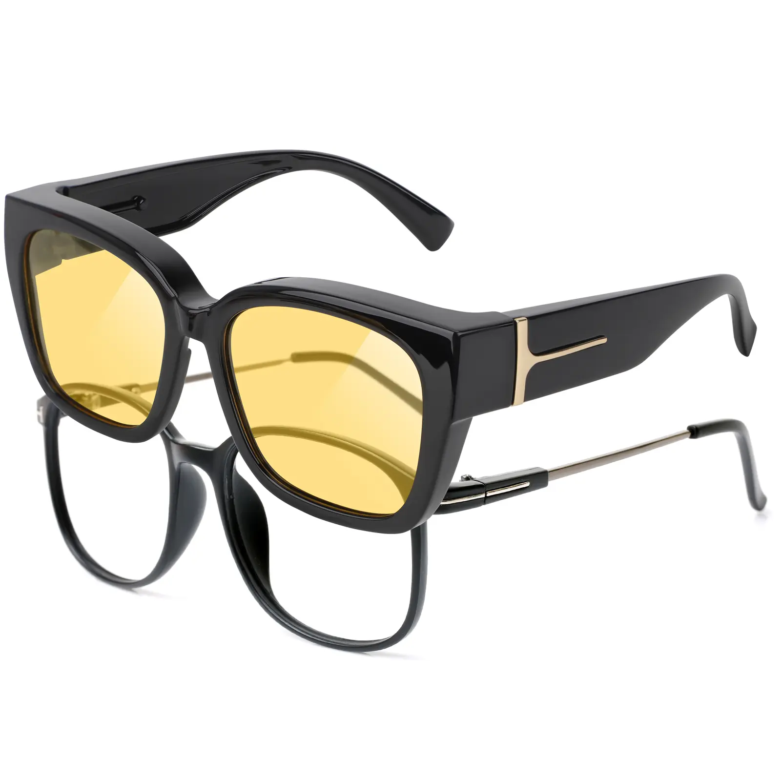 Oversized Sunglasses for Women Men, Yellow Tinted Glasses, SohoChic Vintage Fit Over Sunglasses, UV400 Protection Eyewear