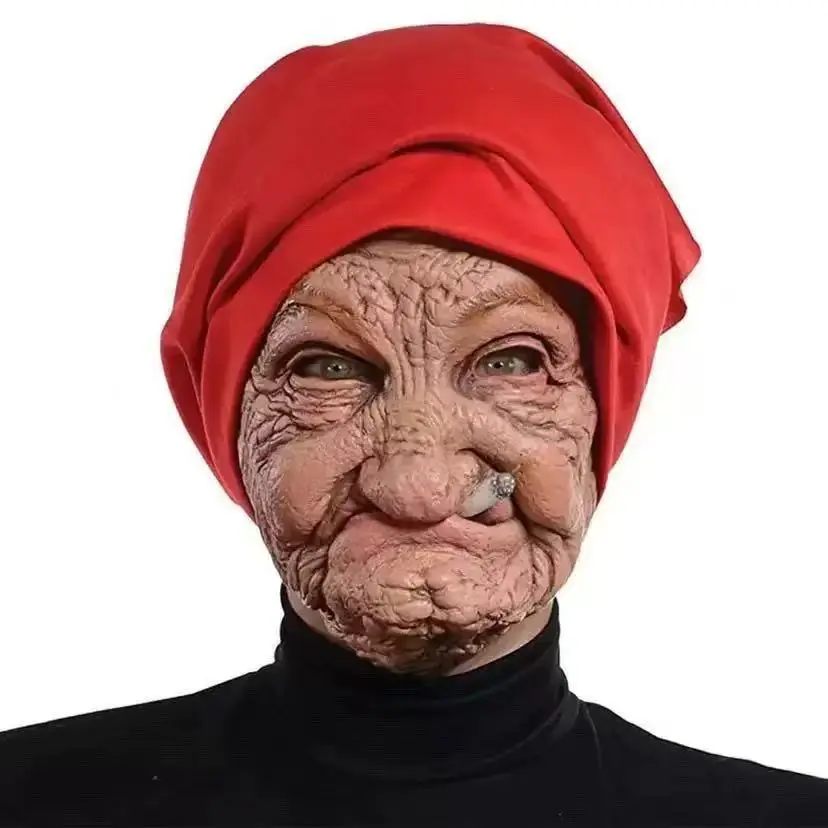 Retro Old Lady Full-Face Mask - Breathable, Secure Headgear, Halloween Aesthetic Funny Horror Dress-Up Prop, Party Wear Humorous Look Festive Decor