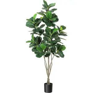 6FT Multi-Stem Artificial Fiddle Leaf Ficus Plant in Pot - Indoor/Outdoor Decor for Home Office, Gift-Worthy Faux Fig Tree with Plastic Ornaments