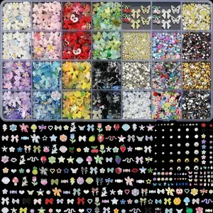 9000 Pcs 3D Nail Charms and Gems Bulk Y2k Cute Charms for Nails Design Kit 110 Styles Colorful Rhinestones Bows Butterfly Flower Star Beads Pearls Bubble