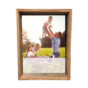 360 Stand Rustic Farmhouse Gray Wood Square Photo Frame - 8x8 in Shadow Box for Home Decor, Room Photo and Memory Display, Wooden, Wooden Framed