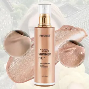 Women's 100ml Shimmer Body Oil Makeup - Long-Lasting Moisturizing Glow Oil, Face Luminizer Highlighter, Glitter Lotion for Glowing Skin (Light Rose Gold)