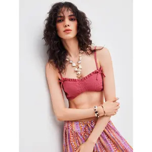 Cider [size 2-10] Woven Sweetheart Bowknot Shirred Crop Cami Top