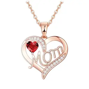 Mom Heart Necklace with Blue Heart Cut Gemstone and Sparkling Cubic Zirconia Elegant Fashion Jewelry Perfect Mothers Day Gift for Mom Wife Grandma from Daughter Son Husband