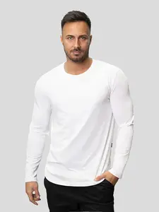Fioboc Men's StaySmooth Long Sleeve Curve Hem Tee - Classic Fit Streetwear Casual Crewneck Basic Top