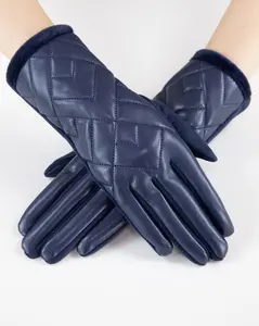 Women's Diamond Quilted Faux Fur Edge Touch Screen Electronic Friendly Gloves
