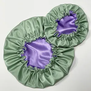 Handmade Sage Lilac Reversible Satin Bonnet