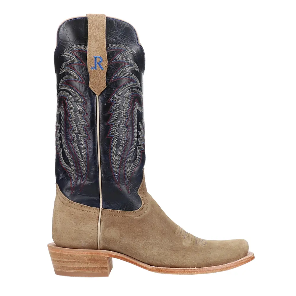 R. Watson Boots Boar Narrow Embroidered Square Toe  Casual Boots Mid Calf - Beige
