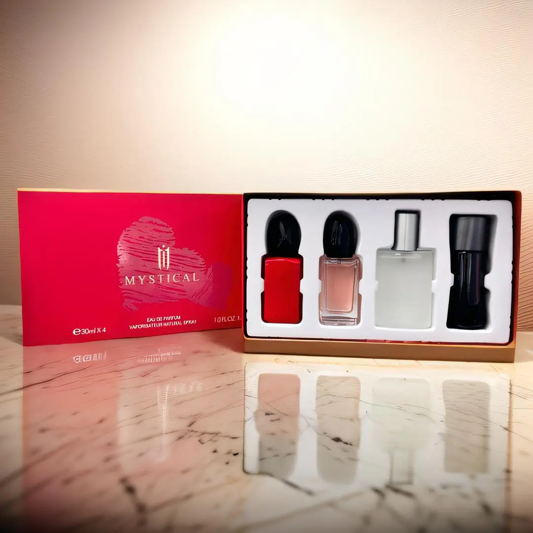 MYSTICAL Unisex Fragrance Multi-Pack Gift Box Set - 4Pcs Premium 30ml Long-Lasting Eau de Parfum Mist Spray with Love Heart for Couples, Gift Box Set Unisex Fragrance