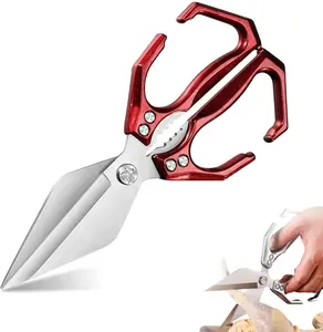 Seattleget Multifunctional Shears, with Ergonomic Handle, Japanese High-Carbon,, for, Meat, Seafood, Bone Cutting (red)