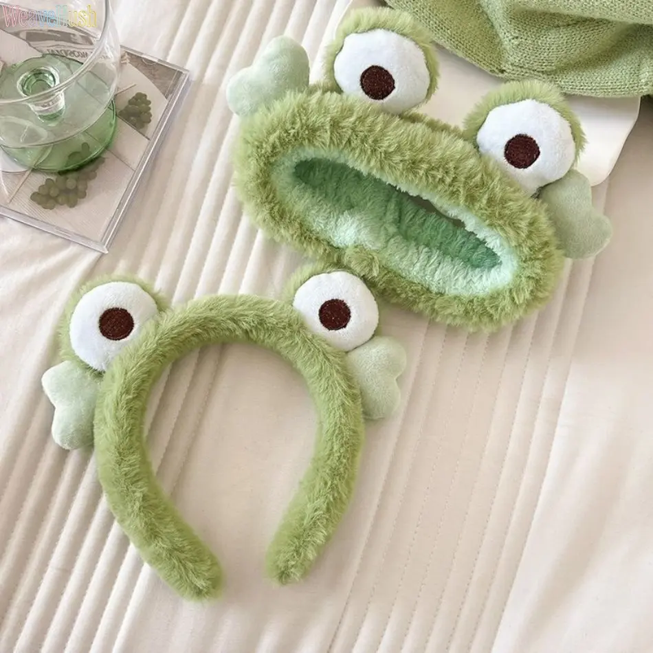 Funny Cartoon Frog Plush Adjustable Headband - Halloween Spa Hair Band for Female Face Washing, Skincare, Makeup (Bag Accessory Organizer Add-On)