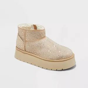 Women's Missy Platform Booties with Memory Foam Insole - Wild Fable Beige 7: Ankle Height, Zipper Closure